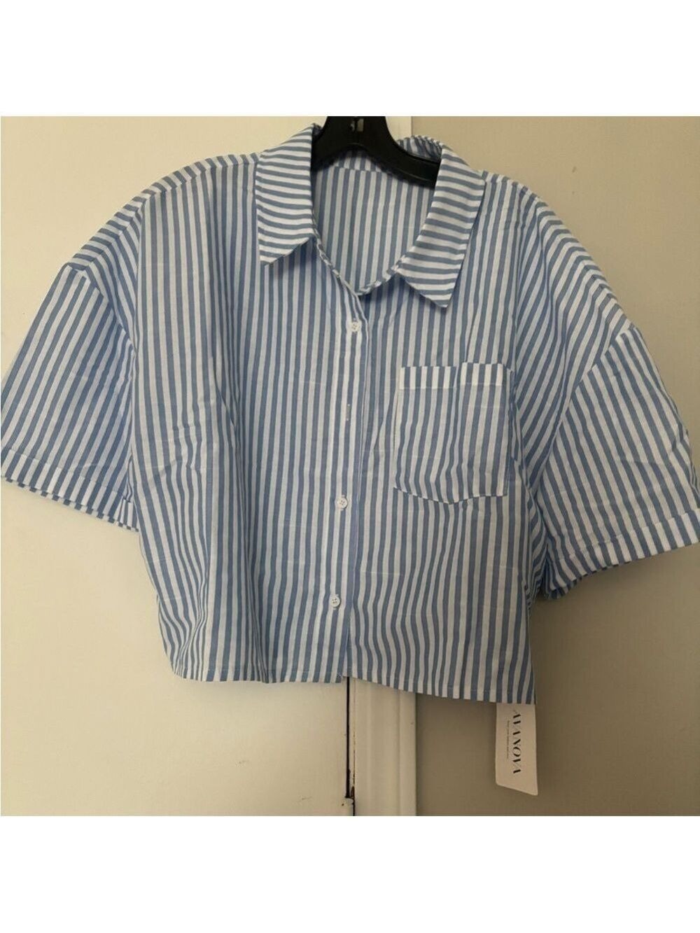 Blue and White Striped Crop Top - Picture 4 of 11